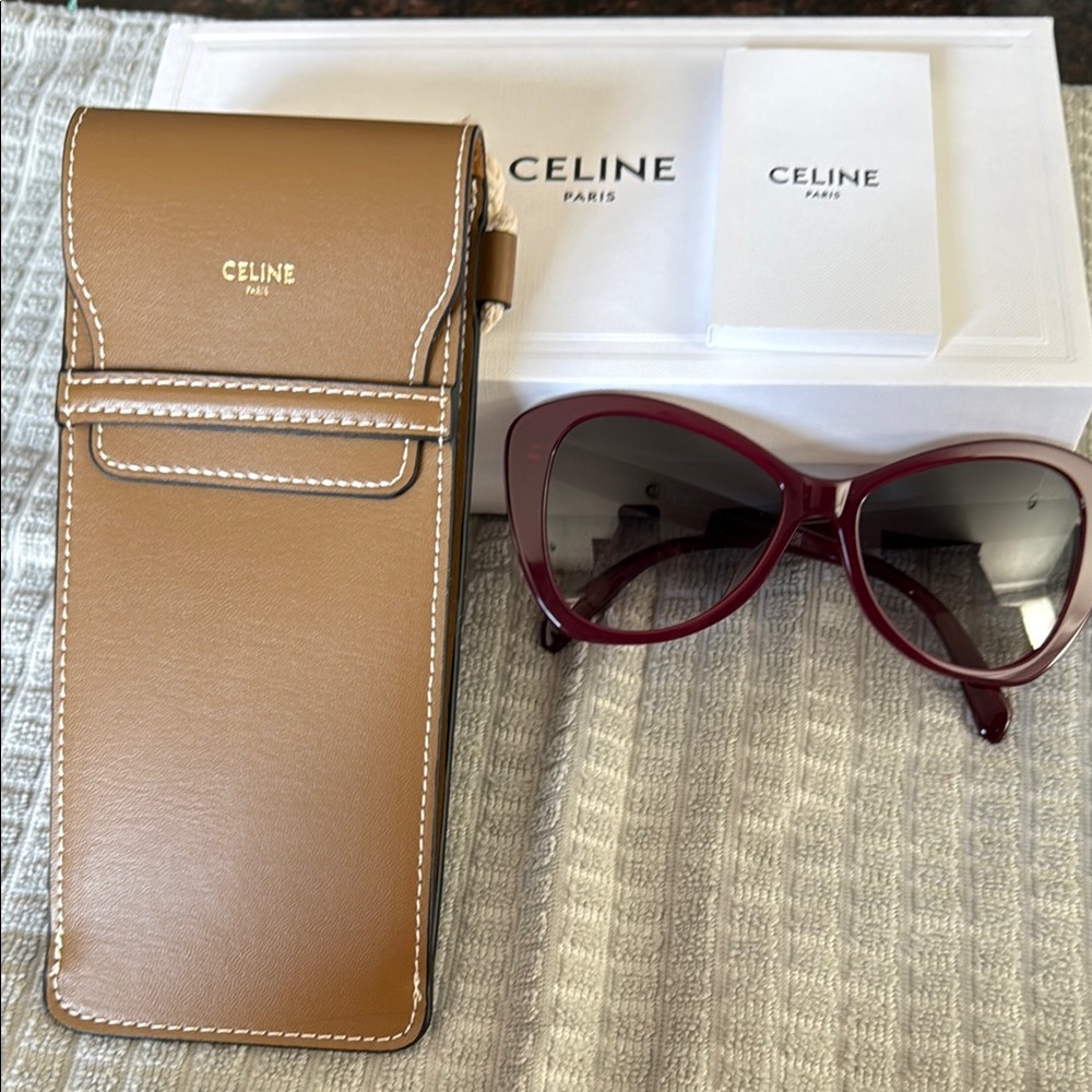 Celine Burgundy Paris Sunglasses with Case